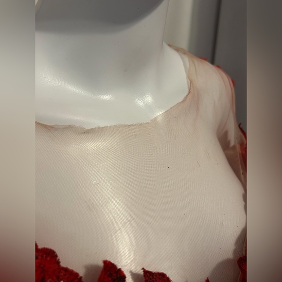 Red Floral Flowy Beaded Gown Sz S/XS Costume Cosplay Fantasy Whimsigoth Elegant - Picture 3 of 16